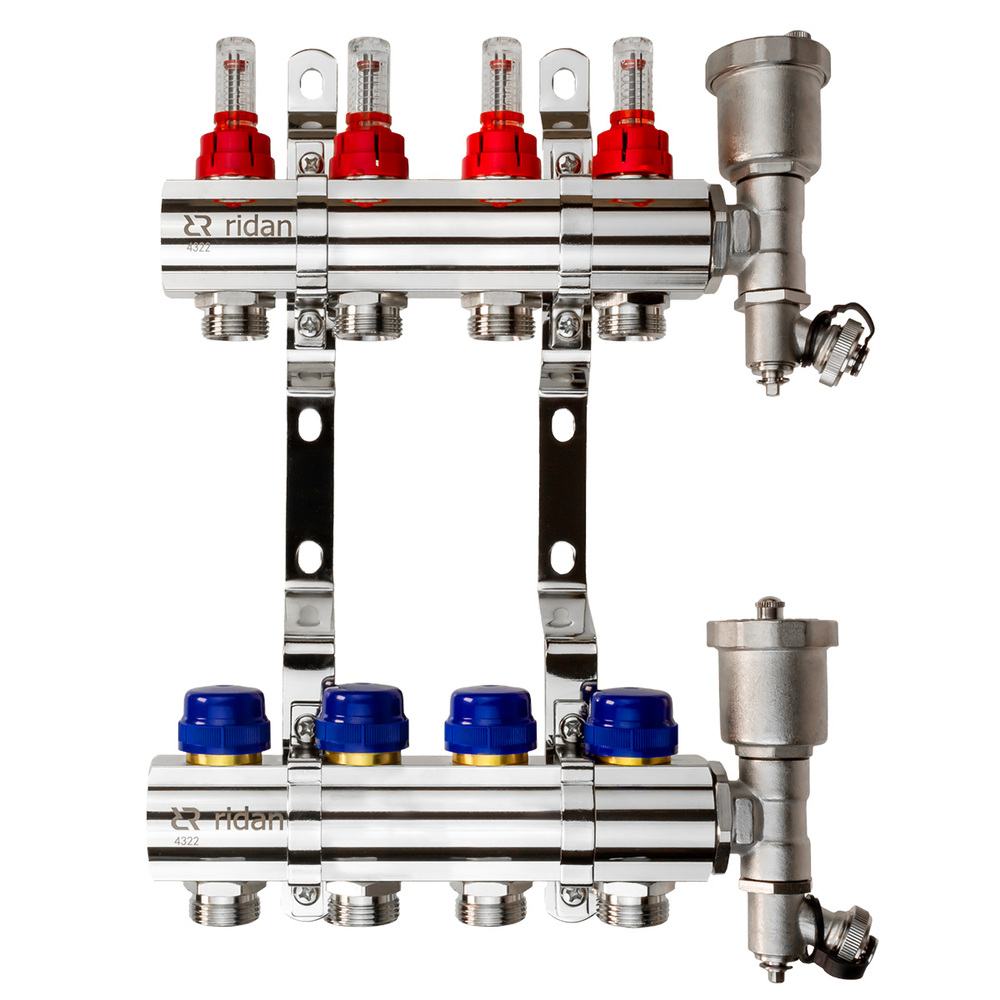 

Комплект коллекторов Ридан FHF-4RF set с расходомерами, кронштейнами и воздухоотводчиками, 4 контура