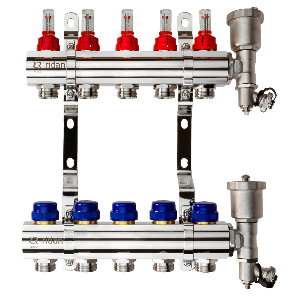 

Комплект коллекторов Ридан FHF-5RF set с расходомерами, кронштейнами и воздухоотводчиками, 5 конт.