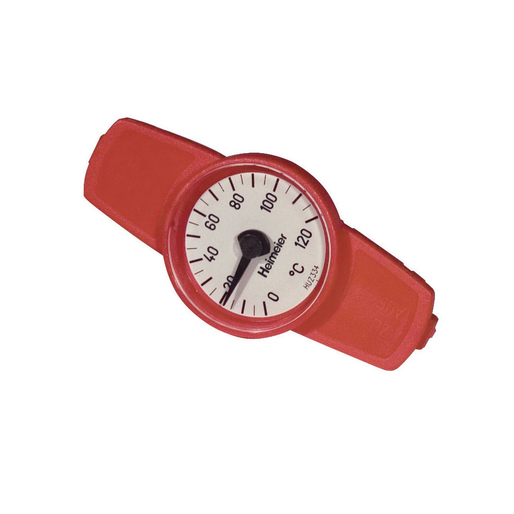 Термометр Heimeier для шаровых кранов GLOBO, диапазон 0-120 °С, DN10-32, красный, размер 10-32