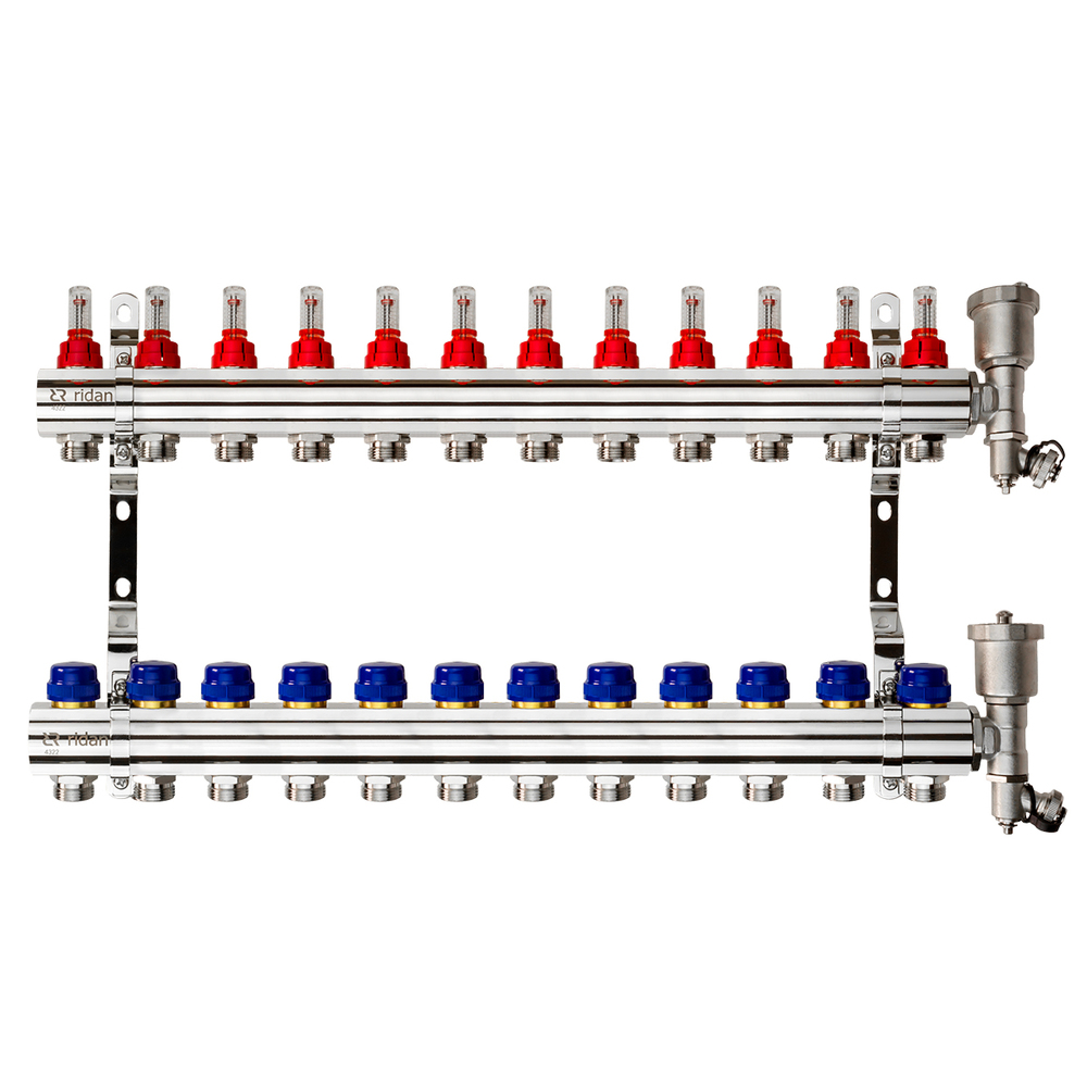 

Комплект коллекторов Ридан FHF-12RF set с расходомерами, кронштейнами и воздухоотводчиками, 12 конт.