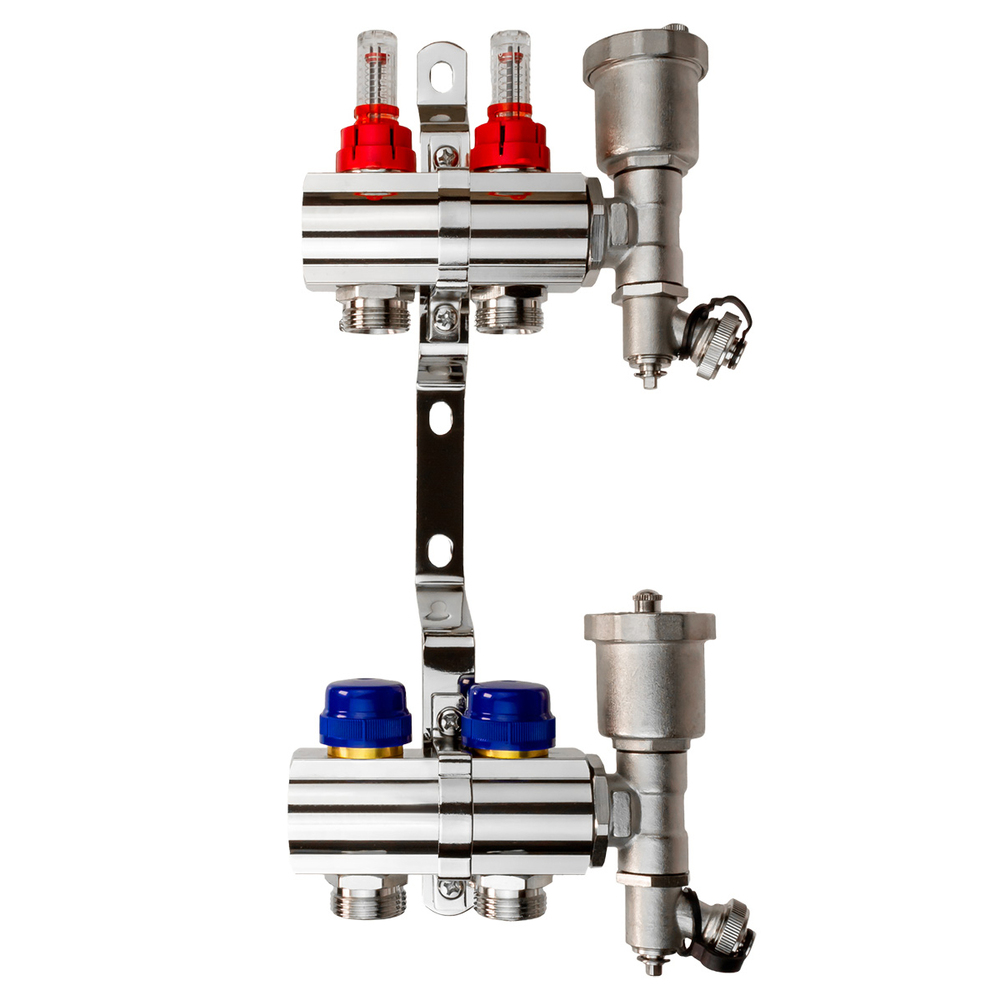 Комплект коллекторов Ридан FHF-2RF set с расходомерами, кронштейнами и воздухоотводчиками, 2 контура